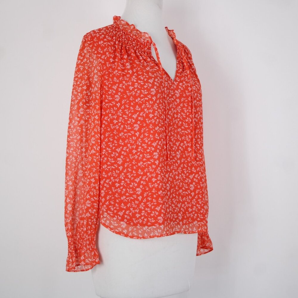 Loft Petites Sz SP Orange White Collared Lined 100% Polyester Top - Picture 6 of 14